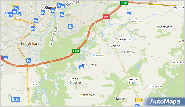 mapa Kusowo gmina Słupsk, Kusowo gmina Słupsk na mapie Targeo