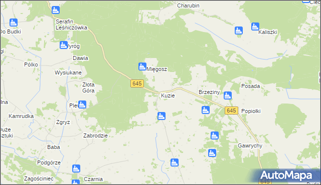 mapa Kuzie gmina Zbójna, Kuzie gmina Zbójna na mapie Targeo