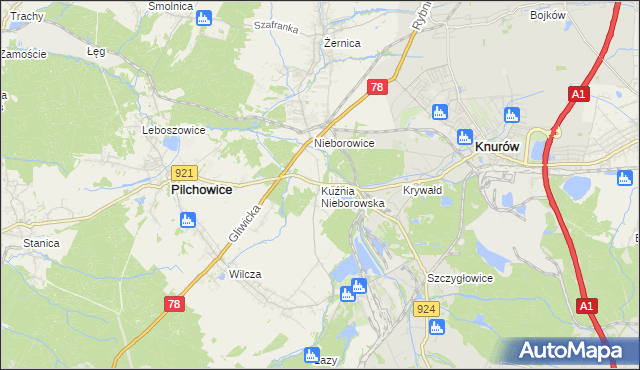 mapa Kuźnia Nieborowska, Kuźnia Nieborowska na mapie Targeo