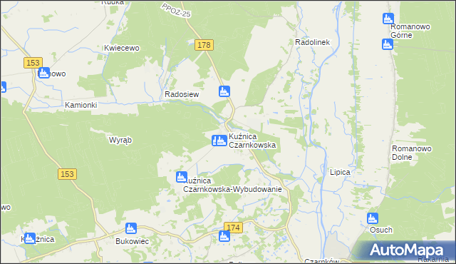 mapa Kuźnica Czarnkowska, Kuźnica Czarnkowska na mapie Targeo