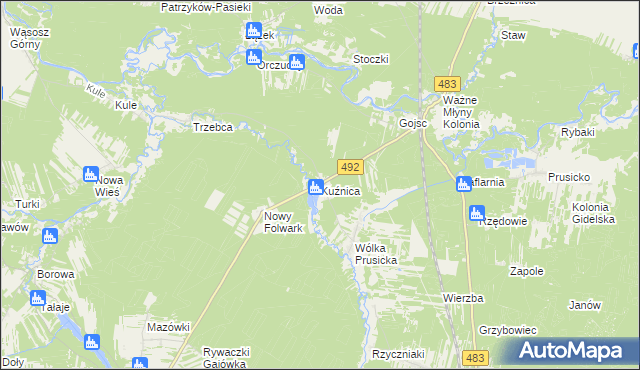 mapa Kuźnica gmina Nowa Brzeźnica, Kuźnica gmina Nowa Brzeźnica na mapie Targeo