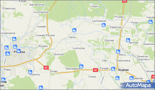 mapa Kuźnica gmina Rudniki, Kuźnica gmina Rudniki na mapie Targeo