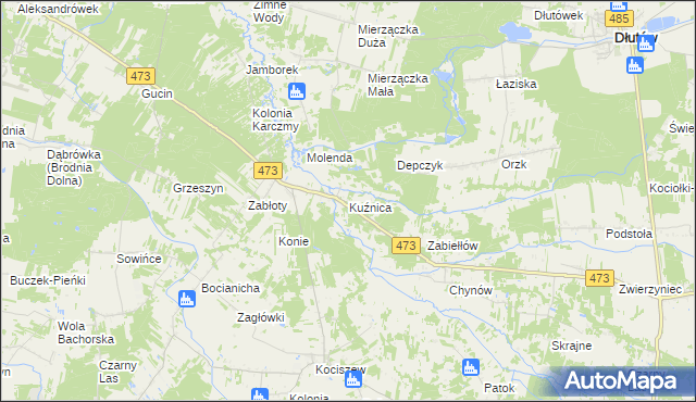 mapa Kuźnica gmina Zelów, Kuźnica gmina Zelów na mapie Targeo