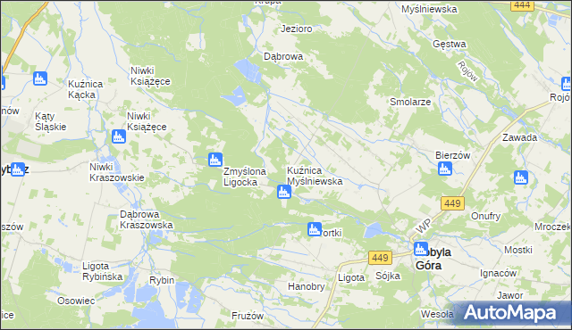 mapa Kuźnica Myślniewska, Kuźnica Myślniewska na mapie Targeo