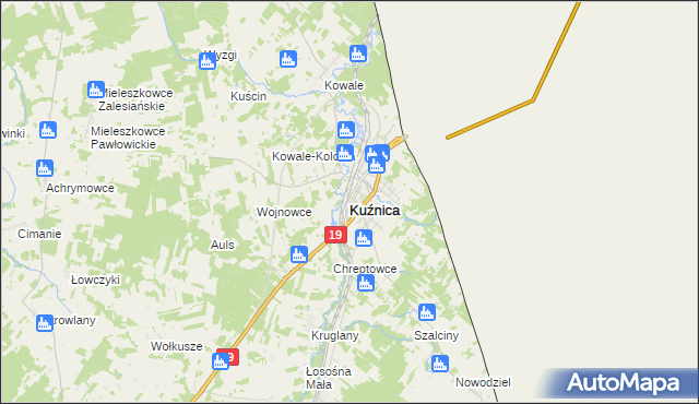 mapa Kuźnica powiat sokólski, Kuźnica powiat sokólski na mapie Targeo