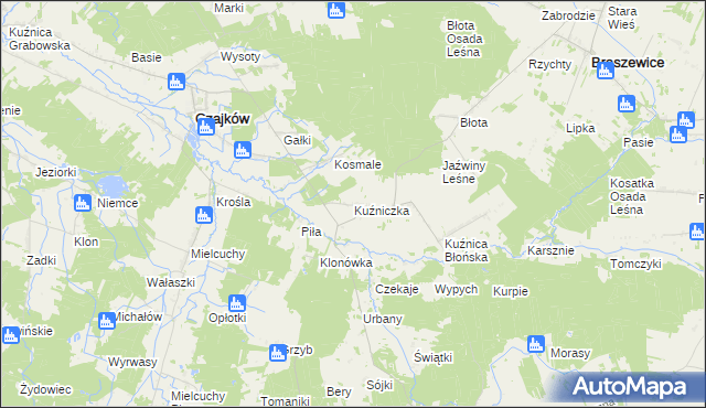 mapa Kuźniczka gmina Klonowa, Kuźniczka gmina Klonowa na mapie Targeo