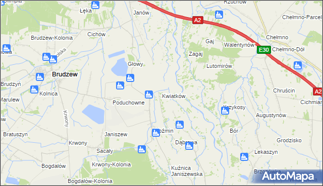 mapa Kwiatków gmina Brudzew, Kwiatków gmina Brudzew na mapie Targeo