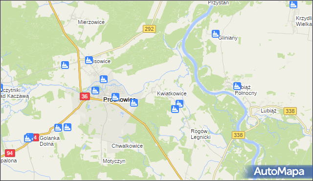 mapa Kwiatkowice gmina Prochowice, Kwiatkowice gmina Prochowice na mapie Targeo