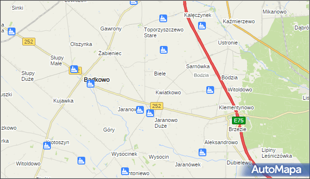 mapa Kwiatkowo gmina Bądkowo, Kwiatkowo gmina Bądkowo na mapie Targeo