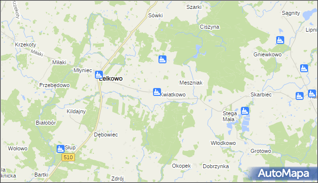 mapa Kwiatkowo gmina Lelkowo, Kwiatkowo gmina Lelkowo na mapie Targeo