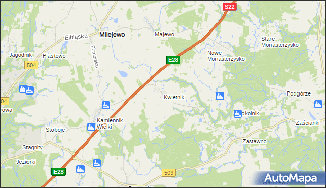 mapa Kwietnik, Kwietnik na mapie Targeo