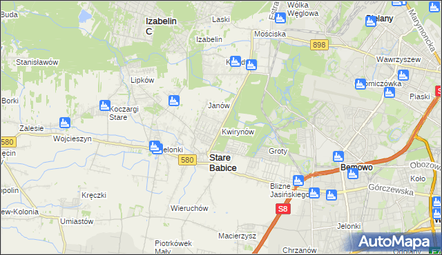 mapa Kwirynów gmina Stare Babice, Kwirynów gmina Stare Babice na mapie Targeo