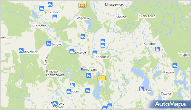 mapa Łabędzie gmina Drawsko Pomorskie, Łabędzie gmina Drawsko Pomorskie na mapie Targeo