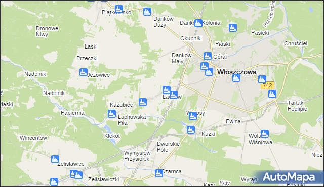 mapa Łachów gmina Włoszczowa, Łachów gmina Włoszczowa na mapie Targeo