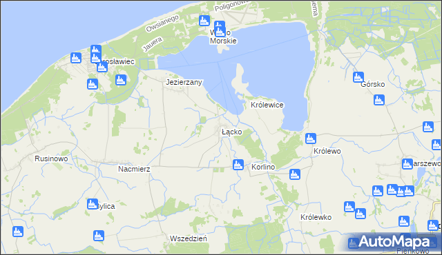 mapa Łącko gmina Postomino, Łącko gmina Postomino na mapie Targeo