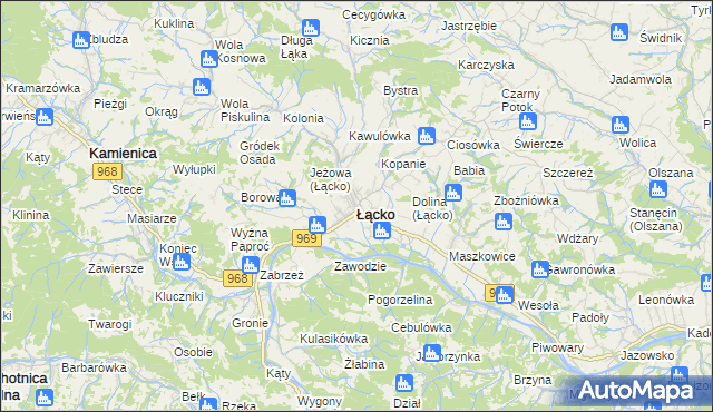 mapa Łącko powiat nowosądecki, Łącko powiat nowosądecki na mapie Targeo