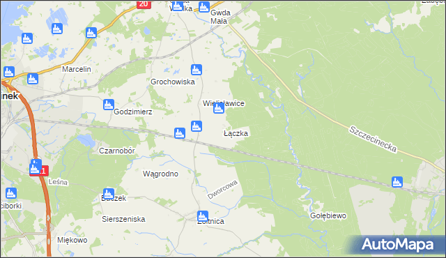 mapa Łączka gmina Szczecinek, Łączka gmina Szczecinek na mapie Targeo