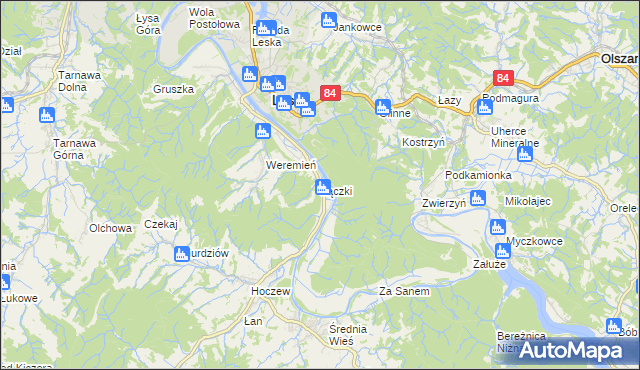 mapa Łączki gmina Lesko, Łączki gmina Lesko na mapie Targeo