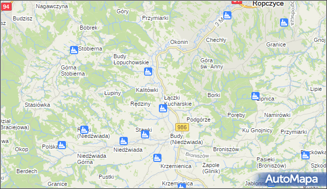 mapa Łączki Kucharskie, Łączki Kucharskie na mapie Targeo