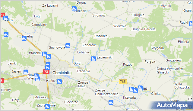 mapa Łagiewniki gmina Chmielnik, Łagiewniki gmina Chmielnik na mapie Targeo