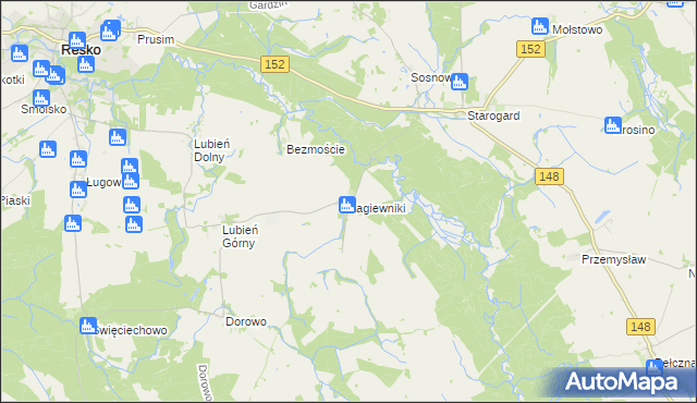 mapa Łagiewniki gmina Resko, Łagiewniki gmina Resko na mapie Targeo