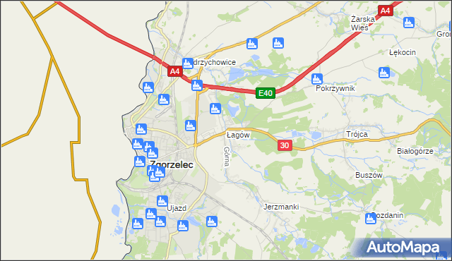 mapa Łagów gmina Zgorzelec, Łagów gmina Zgorzelec na mapie Targeo