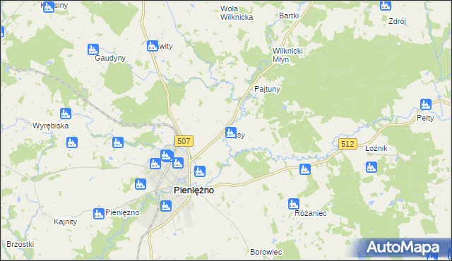 mapa Łajsy gmina Pieniężno, Łajsy gmina Pieniężno na mapie Targeo