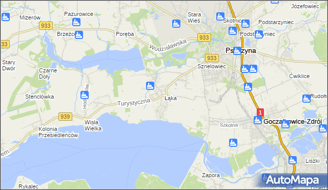 mapa Łąka gmina Pszczyna, Łąka gmina Pszczyna na mapie Targeo