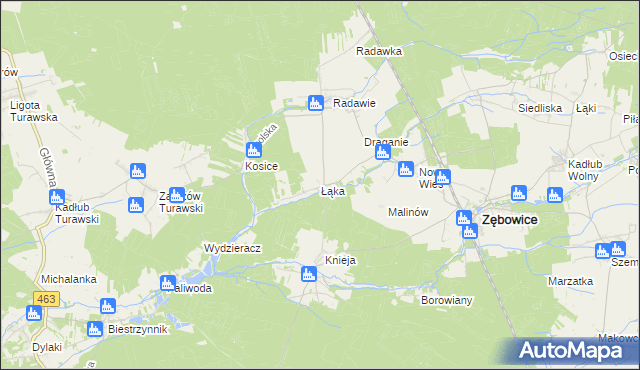 mapa Łąka gmina Zębowice, Łąka gmina Zębowice na mapie Targeo