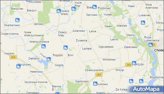 mapa Łanięta gmina Chodecz, Łanięta gmina Chodecz na mapie Targeo