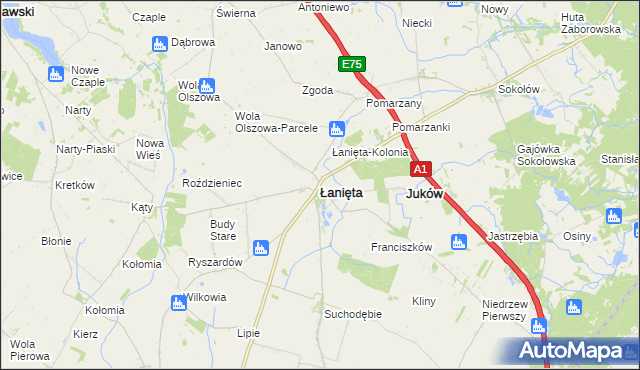 mapa Łanięta powiat kutnowski, Łanięta powiat kutnowski na mapie Targeo