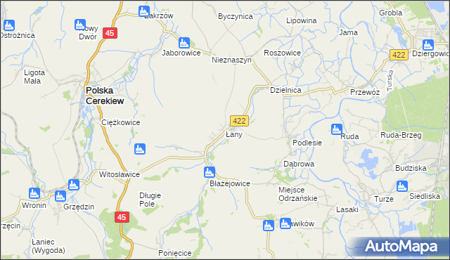 mapa Łany gmina Cisek, Łany gmina Cisek na mapie Targeo