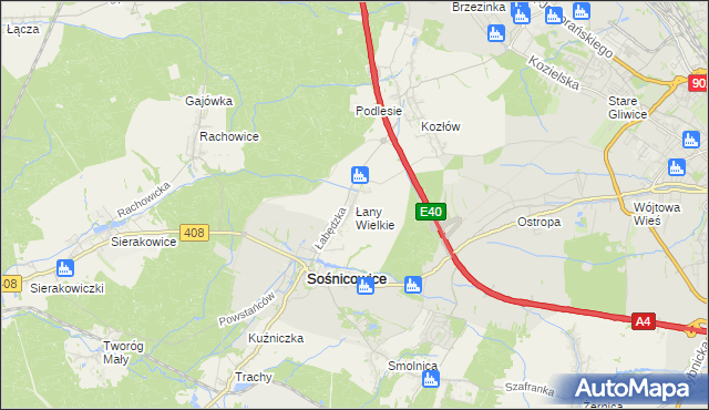 mapa Łany Wielkie gmina Sośnicowice, Łany Wielkie gmina Sośnicowice na mapie Targeo