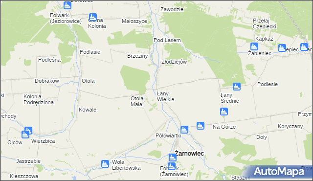 mapa Łany Wielkie gmina Żarnowiec, Łany Wielkie gmina Żarnowiec na mapie Targeo