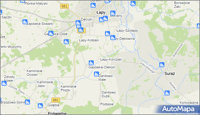 mapa Łapy-Korczaki, Łapy-Korczaki na mapie Targeo