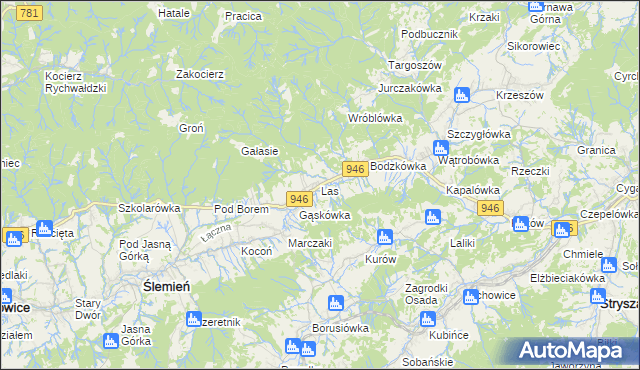 mapa Las gmina Ślemień, Las gmina Ślemień na mapie Targeo