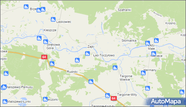 mapa Łaś-Toczyłowo, Łaś-Toczyłowo na mapie Targeo