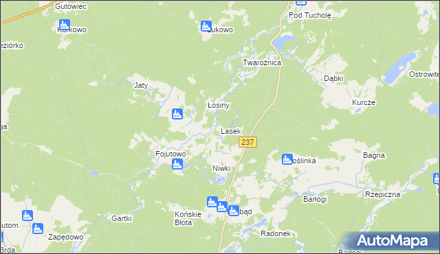 mapa Lasek gmina Tuchola, Lasek gmina Tuchola na mapie Targeo