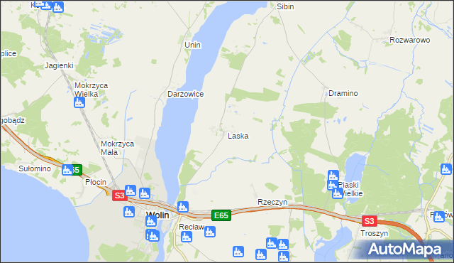 mapa Laska gmina Wolin, Laska gmina Wolin na mapie Targeo