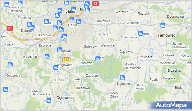 mapa Łaski gmina Jasło, Łaski gmina Jasło na mapie Targeo