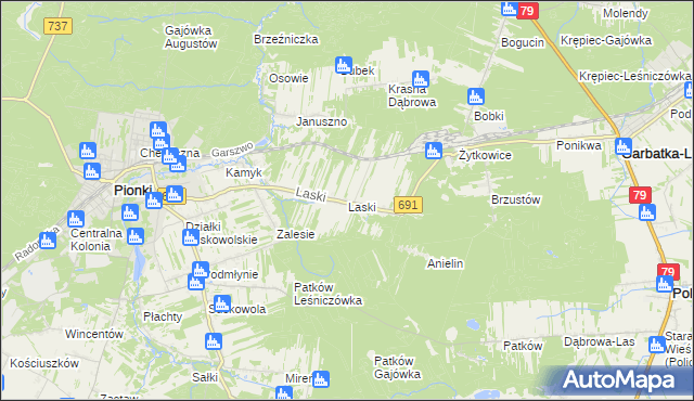 mapa Laski gmina Pionki, Laski gmina Pionki na mapie Targeo