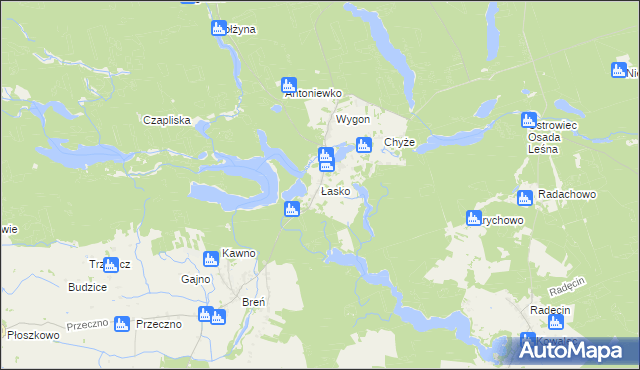 mapa Łasko gmina Bierzwnik, Łasko gmina Bierzwnik na mapie Targeo