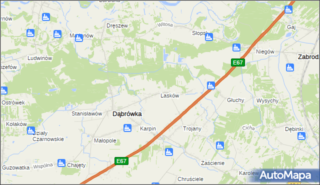 mapa Lasków gmina Dąbrówka, Lasków gmina Dąbrówka na mapie Targeo