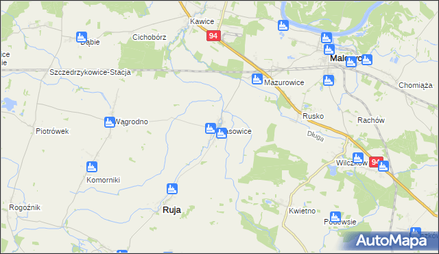 mapa Lasowice gmina Ruja, Lasowice gmina Ruja na mapie Targeo