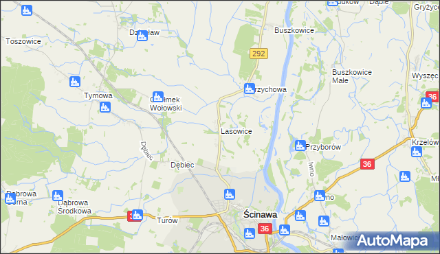 mapa Lasowice gmina Ścinawa, Lasowice gmina Ścinawa na mapie Targeo