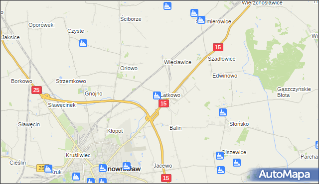 mapa Latkowo gmina Inowrocław, Latkowo gmina Inowrocław na mapie Targeo