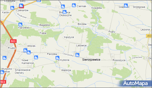 mapa Latowice, Latowice na mapie Targeo