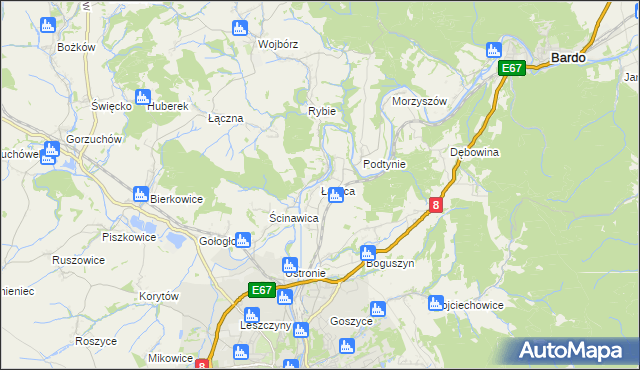 mapa Ławica gmina Kłodzko, Ławica gmina Kłodzko na mapie Targeo