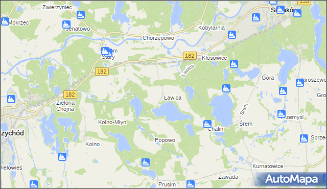 mapa Ławica gmina Sieraków, Ławica gmina Sieraków na mapie Targeo