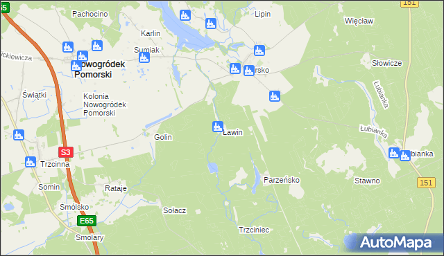 mapa Ławin, Ławin na mapie Targeo